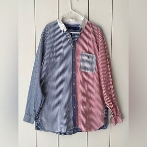 Ralph Lauren Button Up Shirt Sz XLT Red Blue Striped Colorblock White Collar